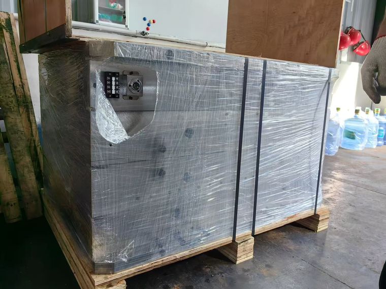 Mold base packed in a film-wrapped wooden case ready for shipment
